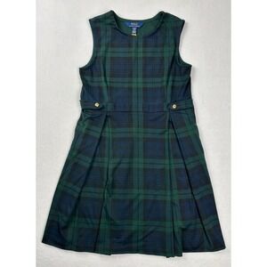 Polo Ralph Lauren Girls Plaid Dress XL 16 Green Navy Tartan Sleeveless